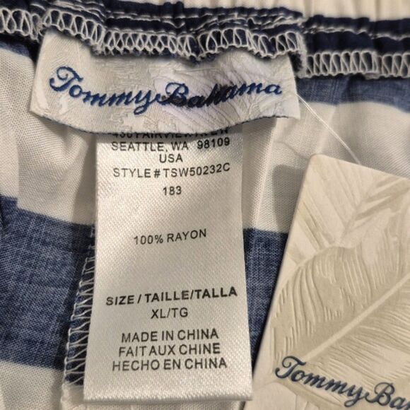 Tommy Bahama Beach Pants XL Navy Stripe Tropical Print Wide Leg Palmsparose NWT - Picture 7 of 11